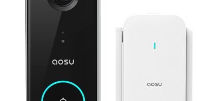 AOSU Video Doorbell Wireless, 5MP UHD, No Monthly Fee, Triple Motion Detection Doorbell Camera with 2.4/5 GHz WiFi, 180-Day Battery Life, 2 Month Local Storage, WiFi Homebase, Work with Alexa