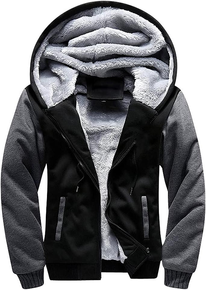 AOTORR Men’s Hoodies Full Zip Fleece Jacket Coat Winter Warm Oversized Zip Up Hooded Top with Pockets