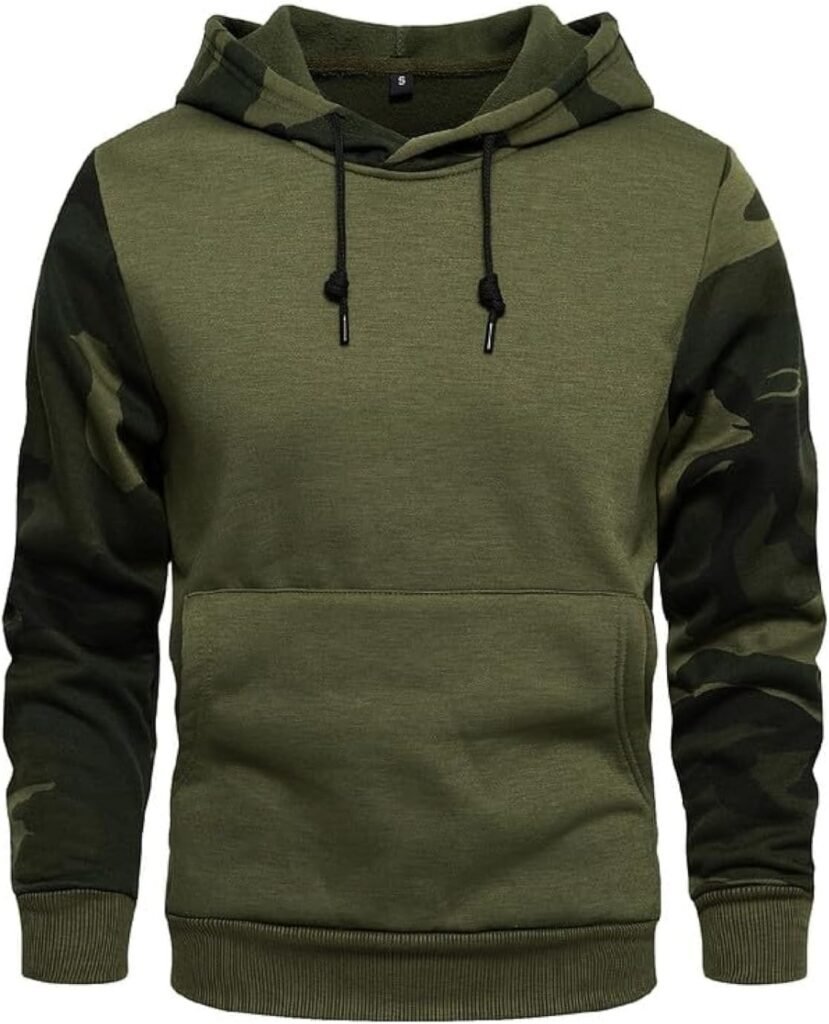 AOTORR Mens Hoodies Pullover Camo Hooded Sweatshirt Patchwork Top Long Sleeve Hoody Casual Tops with Pockets
