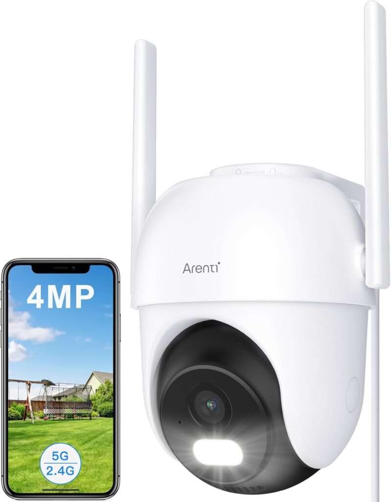 ARENTI 5Ghz&2.4G Wifi Security Camera Outdoor Wireless,2.5K/4MP,360°Pan-Tilt View,Motion Tracking,Human&Noise Detection,Color Night Vision,Siren/Light Alarm,CCTV Camera,IP65,Plug in