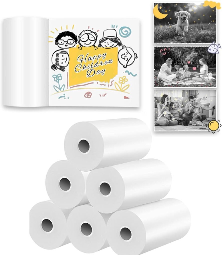 ARNSSIEN Printer Paper,6 Rolls for Kids Instant Print Camera,HD Printing Thermal Print Paper Set Portable Refill Print Paper