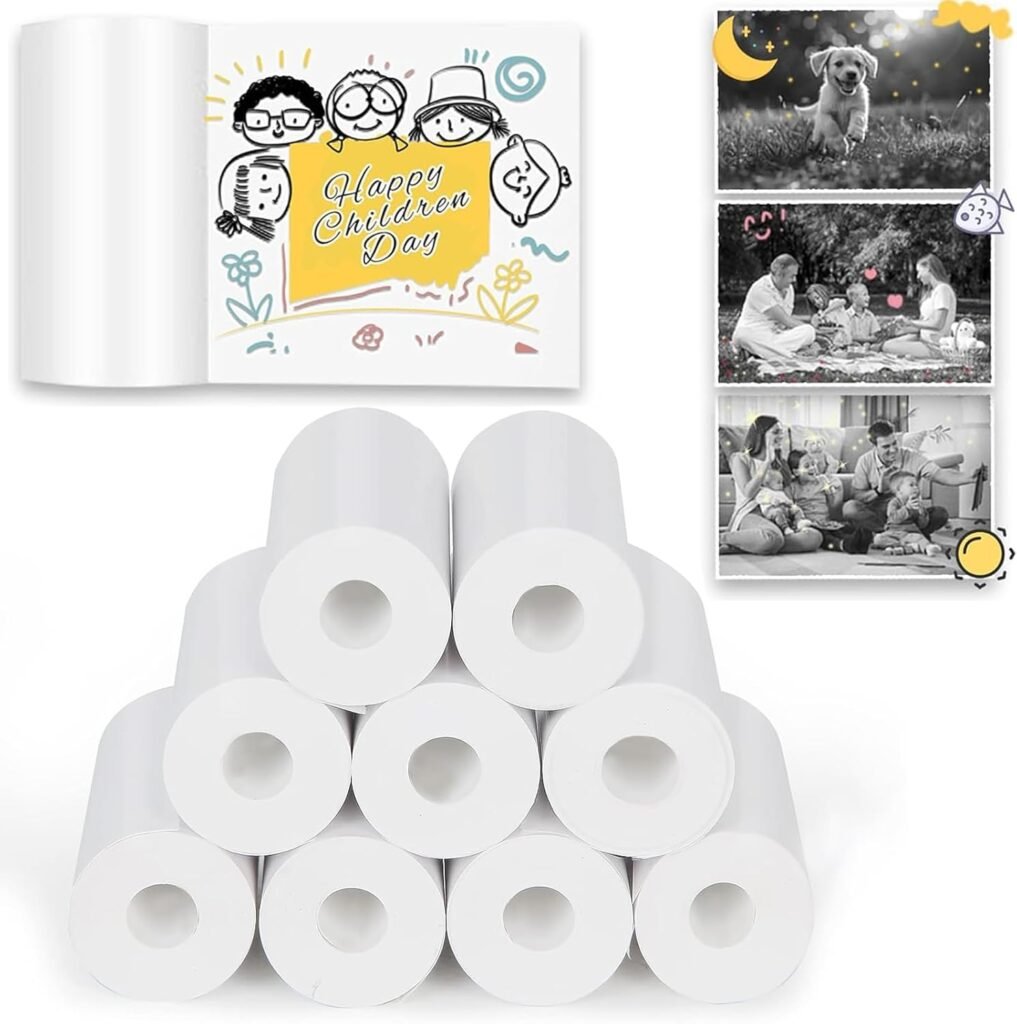 ARNSSIEN Printer Paper,9 Rolls for Kids Instant Print Camera,HD Printing Thermal Print Paper Set Portable Refill Print Paper