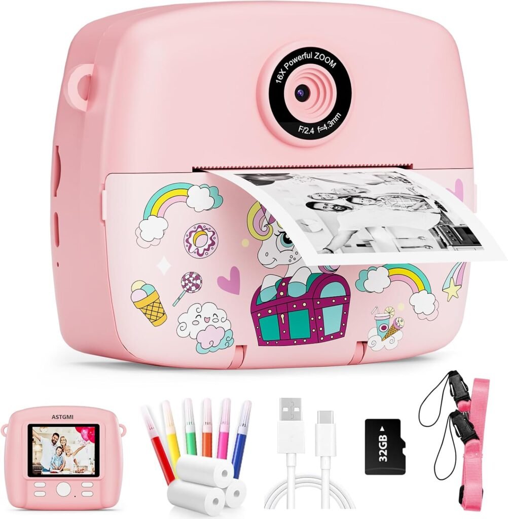 ASTGMI Kids Camera Instant Print, 1080P HD Kids Digital Camera for Girls,Instant Camera for Kids with Color Pens, 3 Rolls Print Paper, Girls Birthday Gifts Toys for 3 4 5 6 7 8 9+ Year Old (Pink) ASTGMI Kids Camera Instant Print, 1080P HD Kids Digital Camera for Girls,Instant Camera for Kids with Color Pens, 3 Rolls Print Paper, Girls Birthday Gifts Toys for 3 4 5 6 7 8 9+ Year Old (Pink)