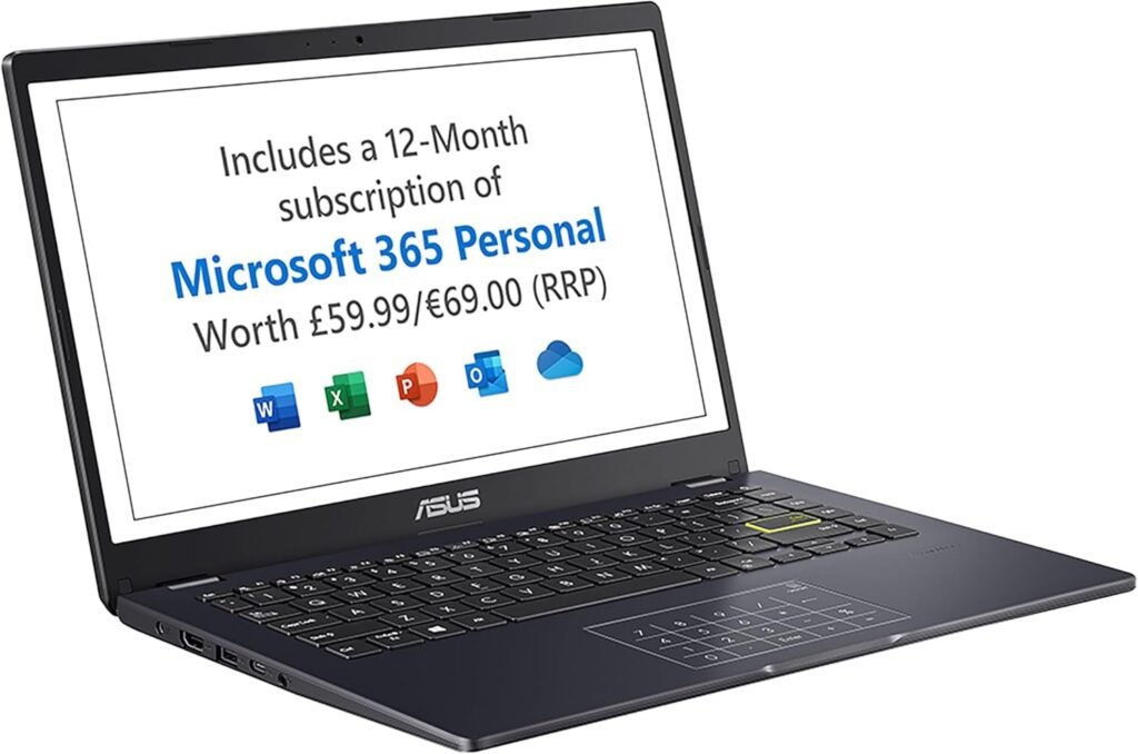 ASUS Vivobook 14 E410KA 14″ Full HD Laptop with Microsoft Office 365 (Intel Celeron N4500, 4GB RAM, 128GB eMMC, Windows 11 S Mode) Ships with 1 Year Microsoft Office Subscription