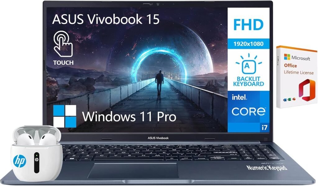 ASUS Vivobook 15 Laptop Touchscreen Computer, 15.6 Laptop Touch Screen FHD, Intel 10 Core i7, 40GB RAM 2TB SSD, Windows 11 Pro Lifetime Microsoft Office Included, Backlit Numeric Keyboard Webcam WiFi6