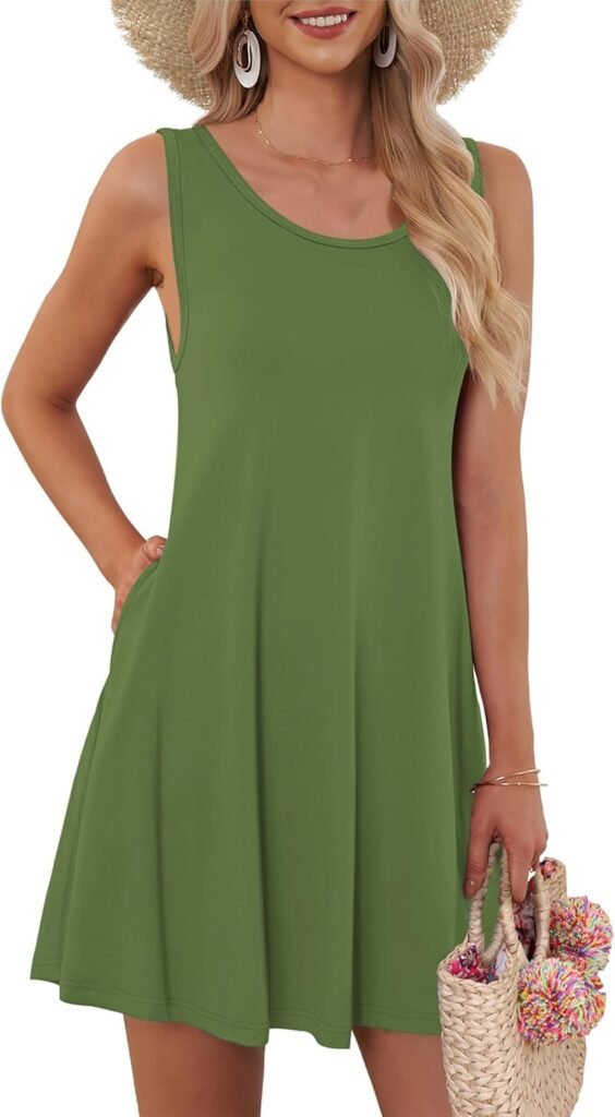 AUSELILY Summer Dresses for Women UK Casual Sleeveless Pleated Ladies Dress with Pocket AUSELILY Summer Dresses for Women UK Casual Sleeveless Pleated Ladies Dress with Pocket