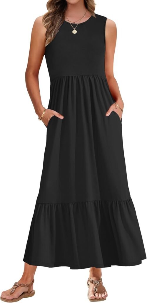 AUSELILY Women Sleeveless Maxi Dress with Pockets