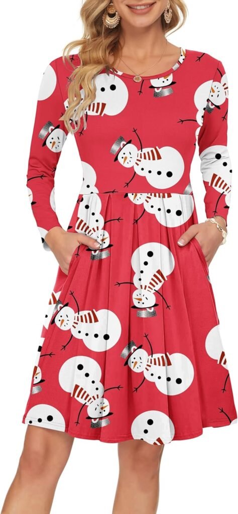 AUSELILY Women’s Long Sleeve Pleated Loose Swing Casual Dress with Pockets Knee Length AUSELILY Women’s Long Sleeve Pleated Loose Swing Casual Dress with Pockets Knee Length