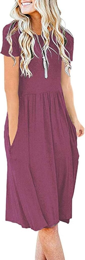 AUSELILY Women’s Summer Short Sleeve Dress Knee Length with Pockets Casual Pleated Empire Dress Flare Swing T-Shirt Dresses AUSELILY Women’s Summer Short Sleeve Dress Knee Length with Pockets Casual Pleated Empire Dress Flare Swing T-Shirt Dresses