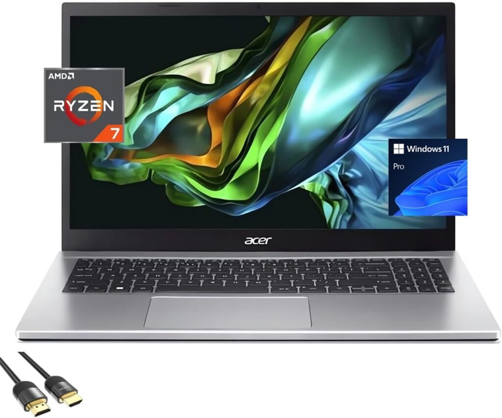 Acer Aspire 3 Laptop for Student & Business, 15.6″ FHD Micro-Edge Display, AMD Ryzen 7 5700U, 16GB RAM, 2TB NVMe SSD, WiFi 6, Keypad, Webcam, USB-C, RJ45, HDMI, US Version KB, PDG HDMI, Win 11 Pro
