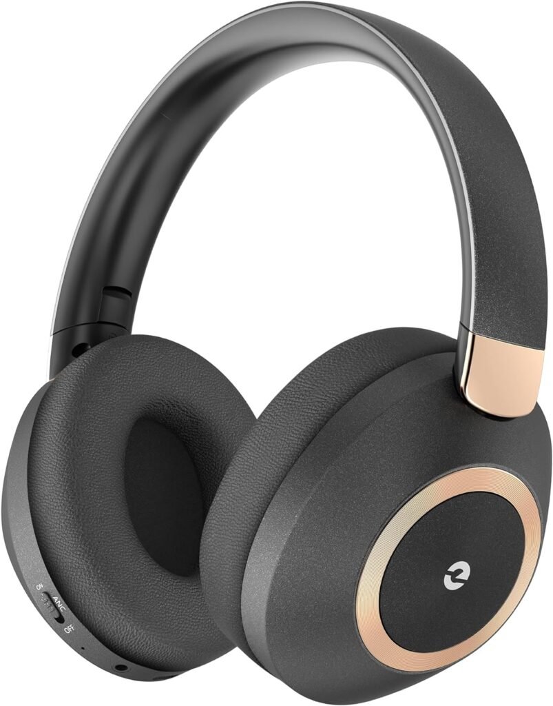 Active Noise Cancelling Wireless Headphones, 100H Playtime with Microphone, Over- Ear Bluetooth Headphones with Deep Bass,Fast Charging for Travel,Office,Home