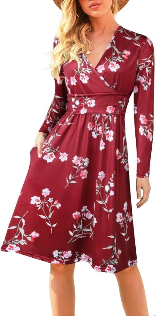 Adigaber Women’s Autumn Winter Long Sleeve V-Neck Floral Casual Ladies Wrap Dress with Pockets Adigaber Women’s Autumn Winter Long Sleeve V-Neck Floral Casual Ladies Wrap Dress with Pockets