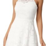 Allegra K Lace Dress for Women’s Halter Neck Sleeveless Elegant Cocktail A-Line Dress