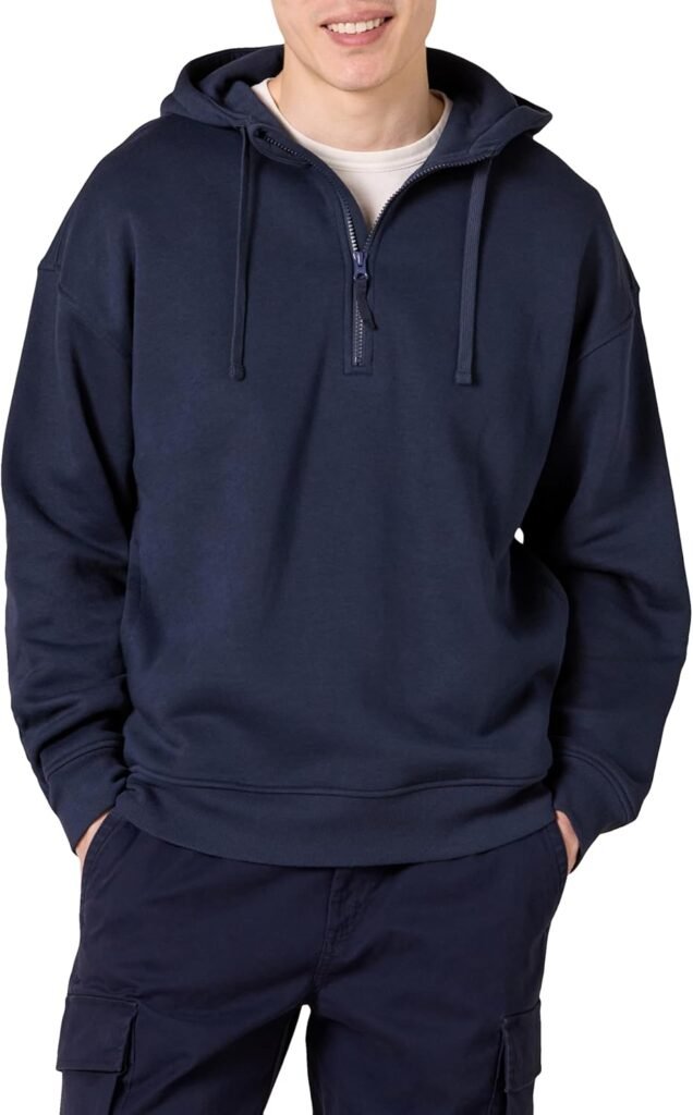 Amazon Essentials Men’s Quarter-Zip Oversized-fit Hoodie Sweatshirt