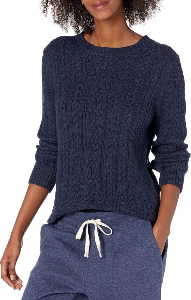 Amazon Essentials Women’s Fisherman Cable Long-Sleeved Crewneck Sweater (Available in Plus Size)
