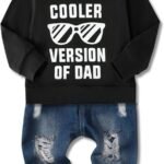 Amissz Baby Boy Clothes Toddler Boys Outfit 1-6T Infant Letter Printed Sweatshirt Fashion Long Sleeve Hoodie Tops Ripped Jeans Set 2PC