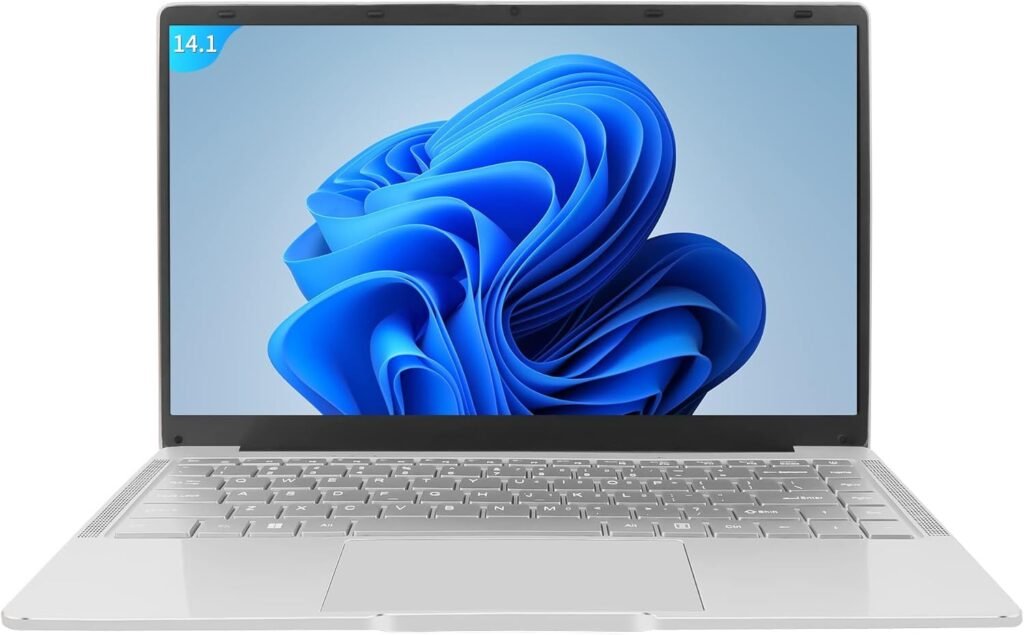 Amita Laptop，14″ FHD IPS Display Laptop |Celeron J4125 | Windows 11&Office 2019 | 8GB RAM | 512GB SSD | Ultra-Thin | 180° Opening | USB3.0 | WIFI6 | BT,Silver (512S)