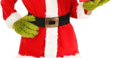 Amycute Green Santa Costume Adult Mens Santa Suit Christmas Outfit Fancy Dress