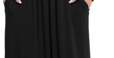 Anelune Dresses for Women Short/Long Sleeve Loose Plain Plus Size Maxi Dresses Casual Long Dresses with Pockets（S-3XL）