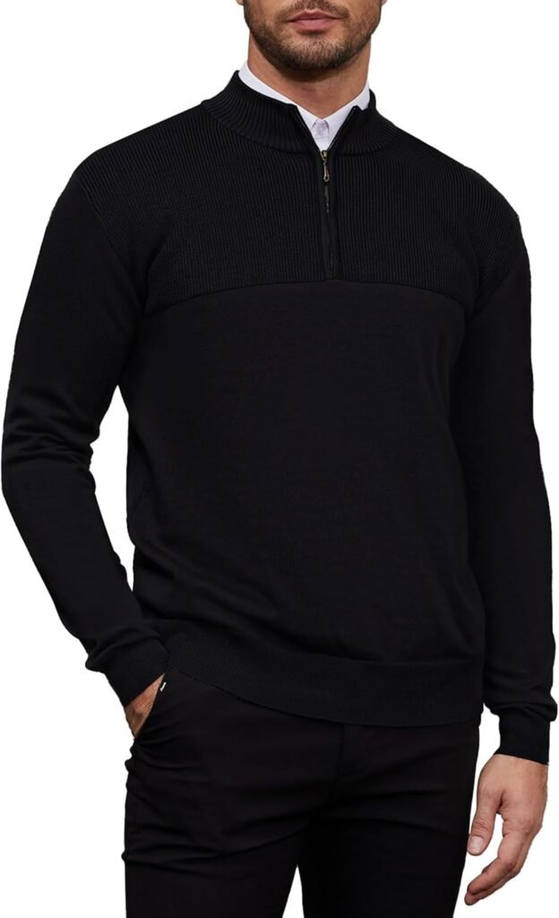 Anelune Men’s Jumpers 1/4 Zip Tops Winter Warm Knit Polo Neck Jumper Long Sleeve Soft Cozy Turtle Neck Quarter Zip Knitwear Pullover Sweaters for Men