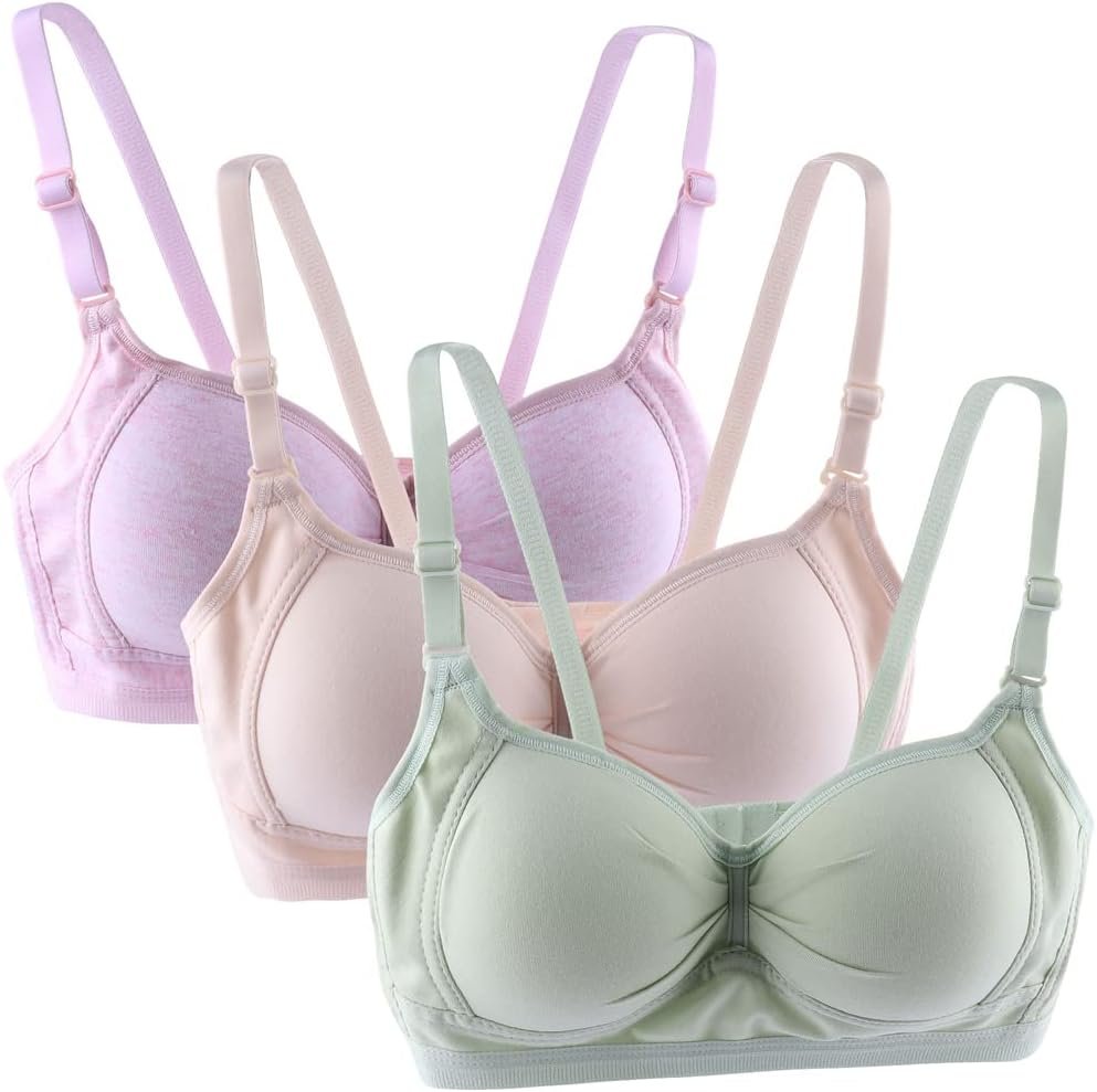 Anntry Teenage Girls Cotton Bras Breathable Underwear Wire Free Sports Bra with Adjustable Straps Training Bralette for Women Girls Pack of 3 Anntry Teenage Girls Cotton Bras Breathable Underwear Wire Free Sports Bra with Adjustable Straps Training Bralette for Women Girls Pack of 3