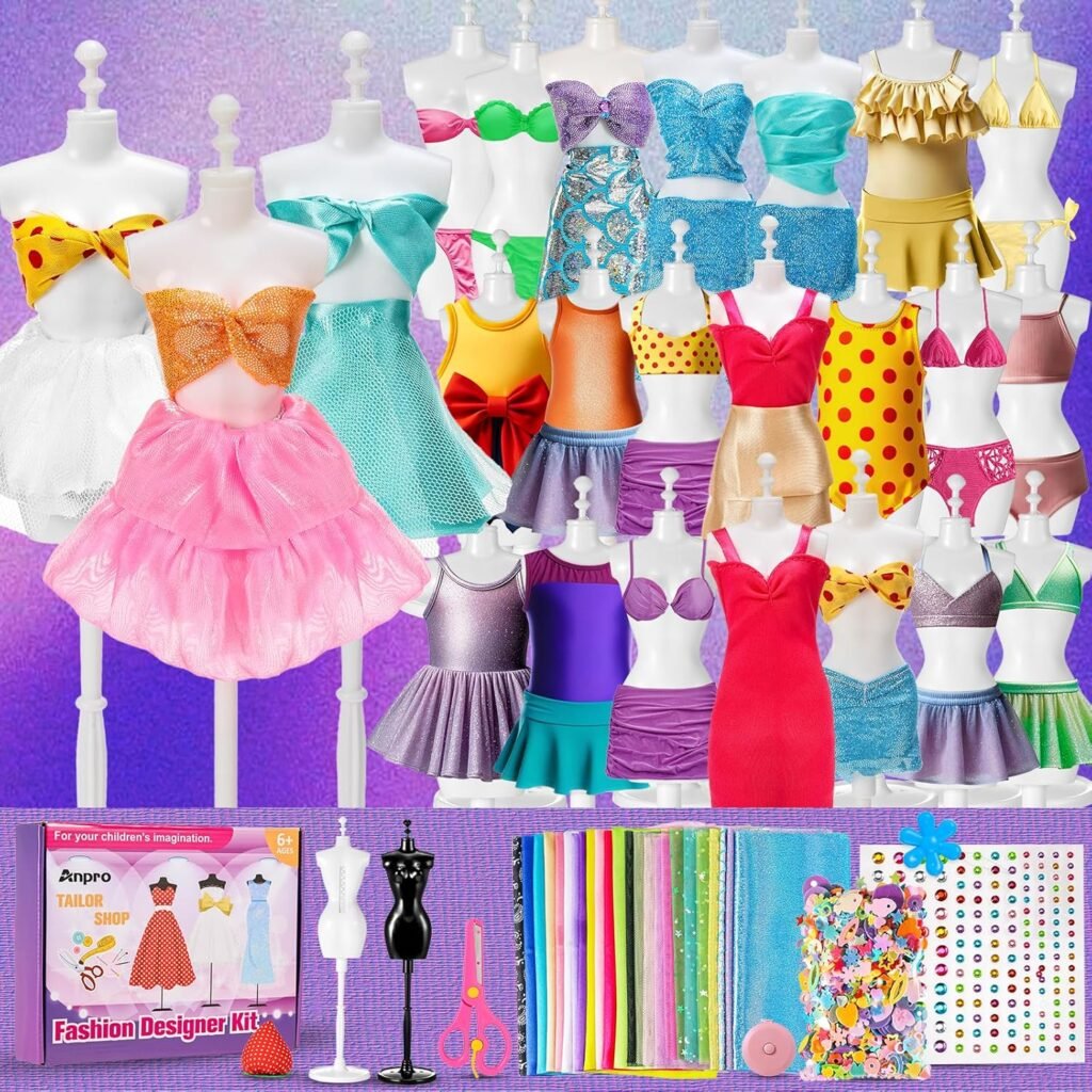 Anpro 650+ Pcs Fashion Designer Kit for Girls with 2 Mannequins, DIY Arts & Crafts Kit for Girls, Doll Clothes Making Sewing Kit- Teen Girls Kids Birthday Gift Present Age 6-12+