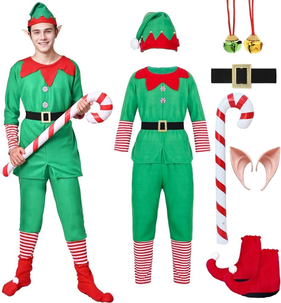 Antsparty Christmas Elf Costume Adult Kids Santa’s Helper Costume Green Elf Family Outfit Men Women Boys Girls Christmas Carnival Party Costume Antsparty Christmas Elf Costume Adult Kids Santa’s Helper Costume Green Elf Family Outfit Men Women Boys Girls Christmas Carnival Party Costume
