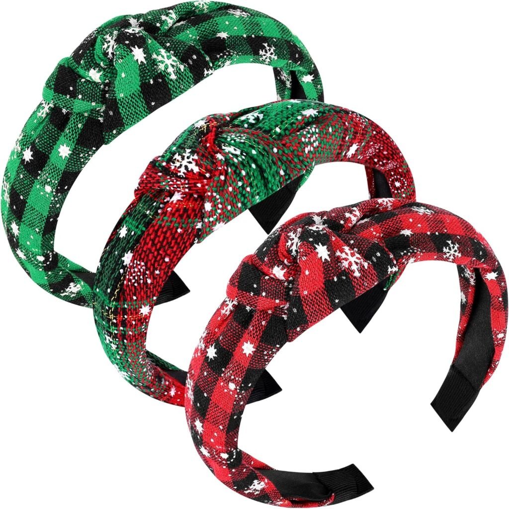 Aodaer 3 Pack Christmas Top Knot Headband Wide Turban Head Bands Cloth Cross Knot Hair Bands Christmas Hair Accessories for Women