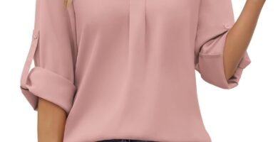 Aokosor Ladies Blouses Womens Long Sleeve Tops V Neck Pleated Chiffon Tunics Aokosor Ladies Blouses Womens Long Sleeve Tops V Neck Pleated Chiffon Tunics