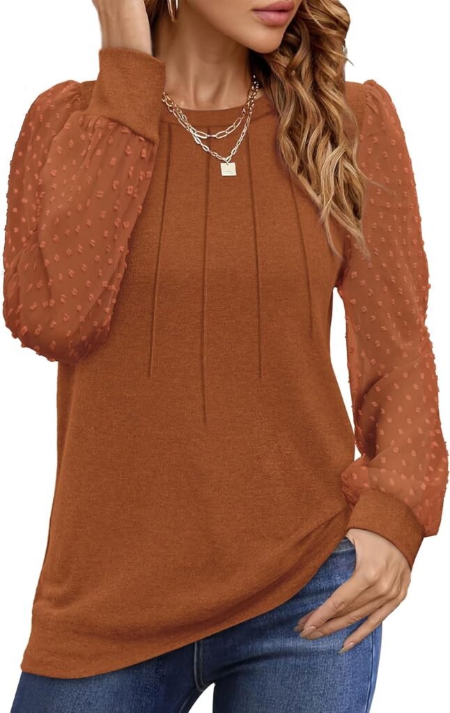 Aokosor Ladies Tops Womens Long Sleeve Tops Women Pleated Blouse Lace Women Top