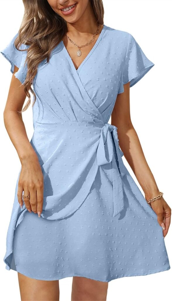 Aokosor Summer Dresses for Women V Neck Dress Ladies Mini Ruffle Sleeve Dress Elegant Aokosor Summer Dresses for Women V Neck Dress Ladies Mini Ruffle Sleeve Dress Elegant