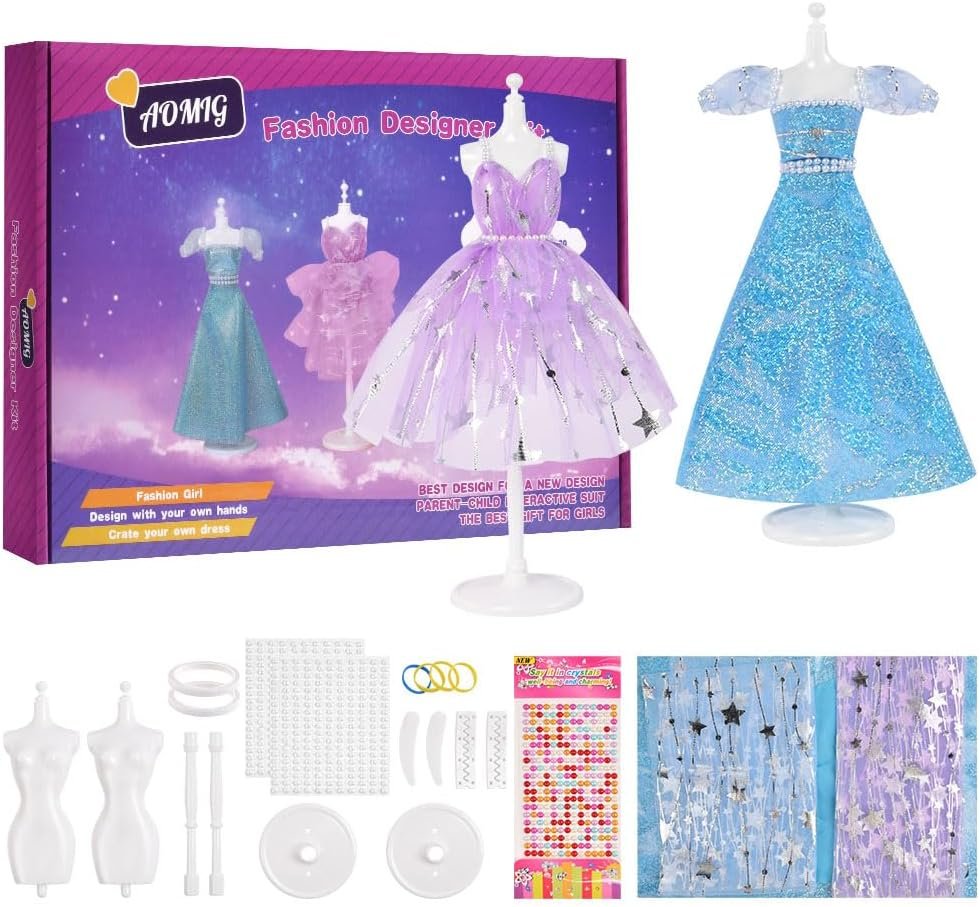 Aomig Fashion Designer Kit for Girls with 2 Mannequins, 24 Pcs Learn Toys Sewing Kit for Kids, Girl Doll Dress Kit, Toys Clothes Making Kit for Teen Girls Kids Birthday Gift Present Age 6-12+