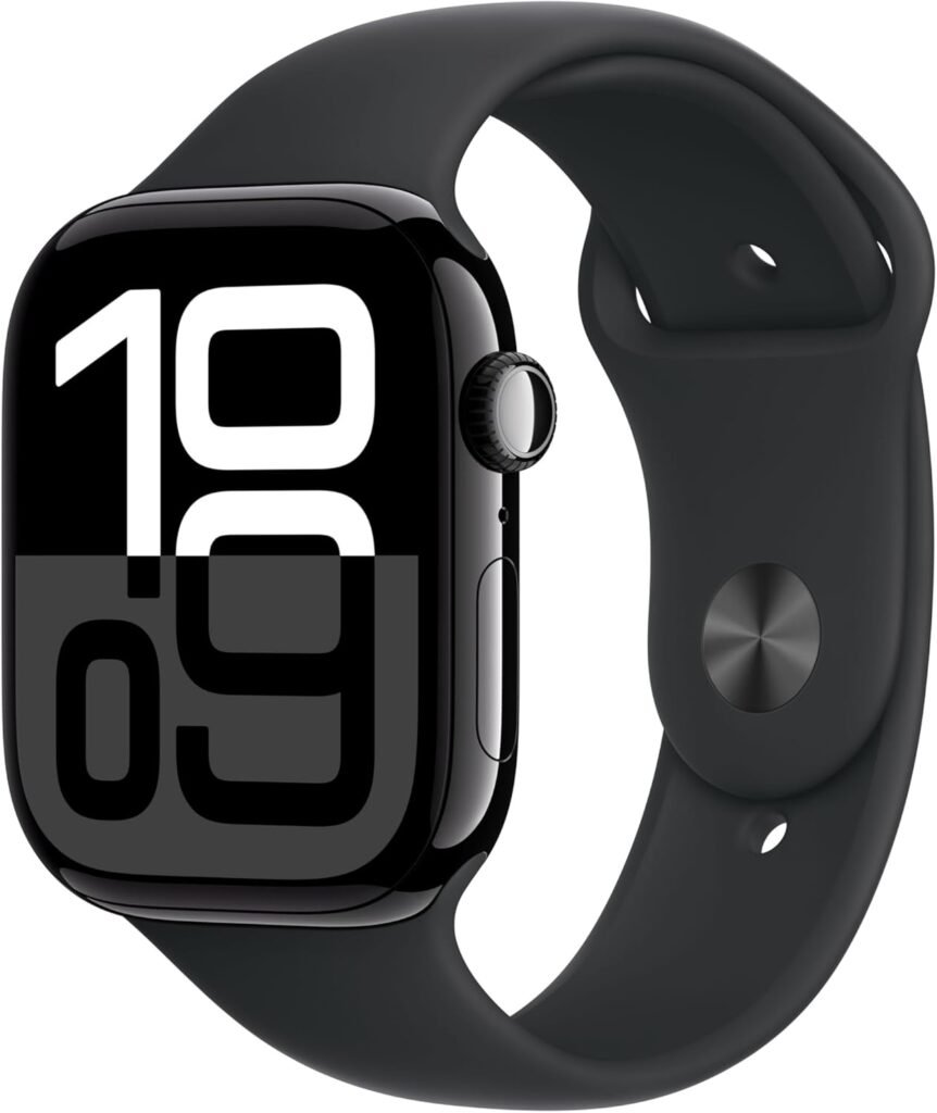 Apple Watch Series 10 GPS 46 mm Smartwatch with Jet Black Aluminium Case with Black Sport Band – S/M. Fitness Tracker, ECG App, Always-On Retina Display, Water Resistant Apple Watch Series 10 GPS 46 mm Smartwatch with Jet Black Aluminium Case with Black Sport Band – S/M. Fitness Tracker, ECG App, Always-On Retina Display, Water Resistant