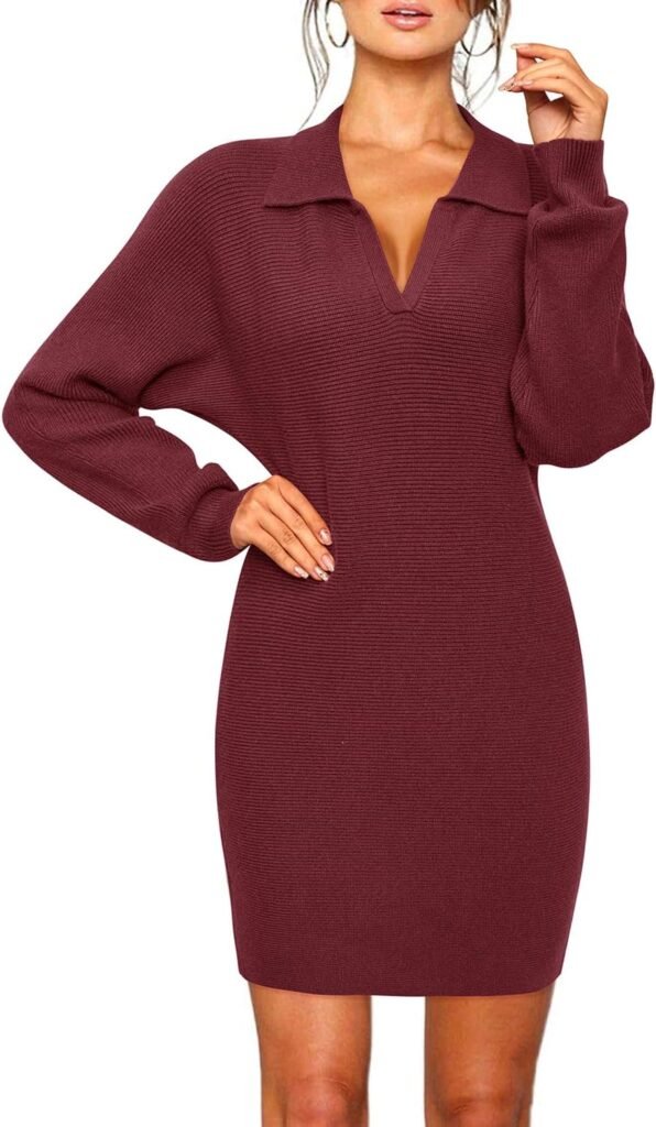 Arach&Cloz Jumper Dress for Women UK Winter Long Sleeve Knitted Dresses Sweater Without Belt