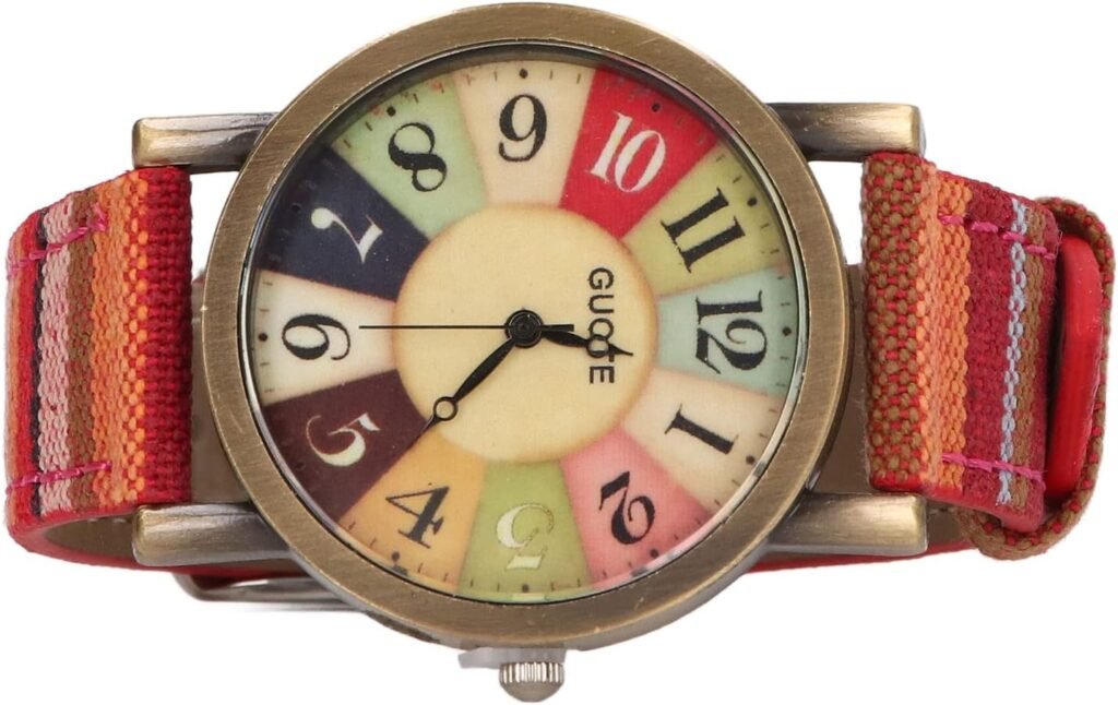 Asixxsix Fashion Women Watches, Handmade Multi Color Watch with PU Leather Woven Strap Bohemian Style Wrist Watch for Women Men Birthday Party, Button Battery (Red)