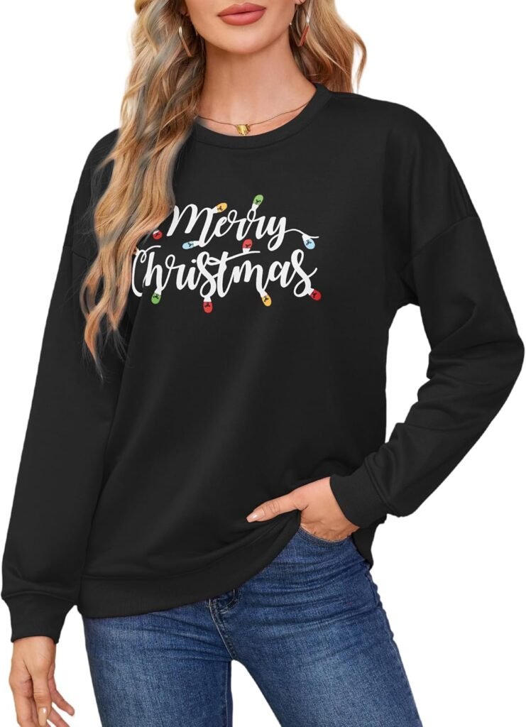 Asoodiy Christmas Sweatshirts Women Xmas Top Ladies Merry Christmas Tree Printed Top Drop Shoulder Sweatshirts Holiday Pullover Asoodiy Christmas Sweatshirts Women Xmas Top Ladies Merry Christmas Tree Printed Top Drop Shoulder Sweatshirts Holiday Pullover