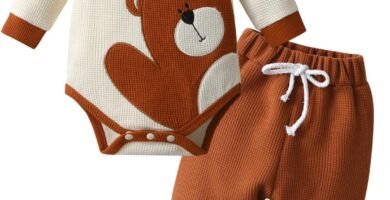 Awxoder Baby Boys Clothes Bear Print Long Sleeve Tops + Pants 3Pcs Outfit Set