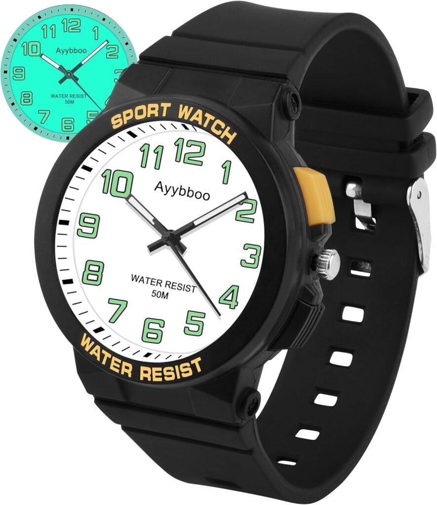 Ayybboo Kids Watch,50M Waterproof,Easy to Read Children’s Watch with Light,Children Analogue Quartz Watch for Boys,Girls and Teenagers,for Ages 6-15 (Black and white) Ayybboo Kids Watch,50M Waterproof,Easy to Read Children’s Watch with Light,Children Analogue Quartz Watch for Boys,Girls and Teenagers,for Ages 6-15 (Black and white)