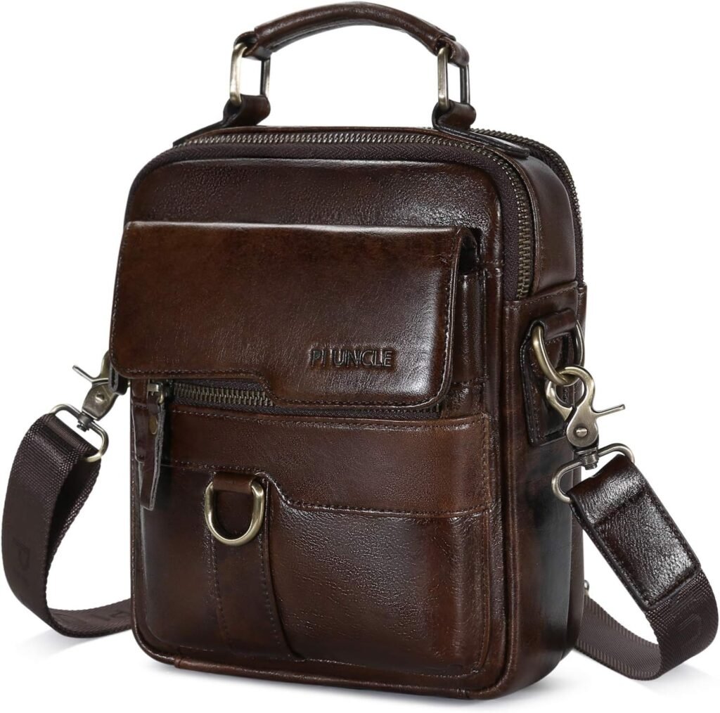BAIGIO Men’s Shoulder Bag Genuine Leather Cross Body Bag Vintage Mens Crossbody Messenger Bag Casual Satchel Handbag with Top Handle for iPad Work Travel Business