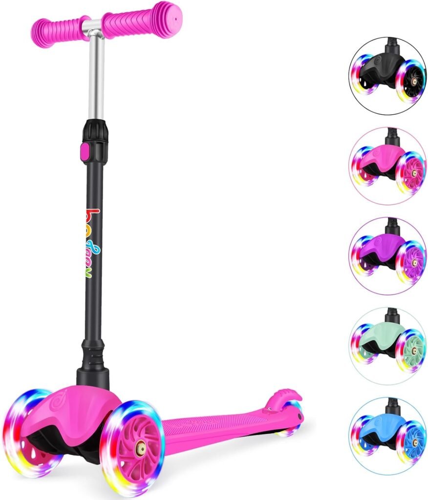 BELEEV Scooter for Kids Age 2-6, 3 Wheel Scooter for Toddlers Girls Boys, Kick Scooter with 4 Adjustable Height, Lean to Steer, Light up Wheels, Extra-Wide Deck, Push Scooter for Children