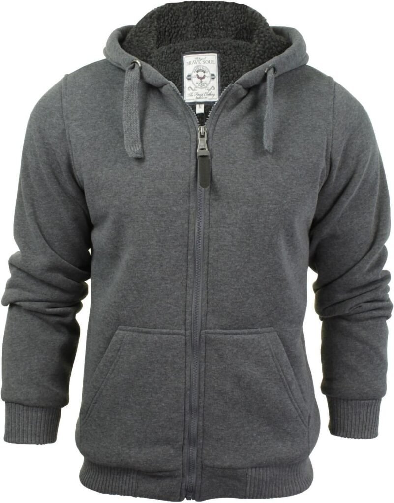 BRAVE SOUL Mens Hooded Sweatshirt Jumper ‘Zone’ Hoodie Sherpa Lined