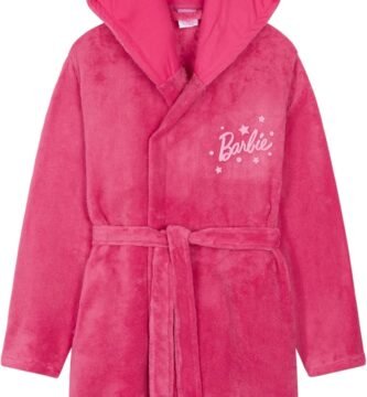 Barbie Girls Teenagers Fleece Dressing Gown with Hood & Pockets, Cosy Robe Fluffy Loungewear Nightwear – Gifts for Girls