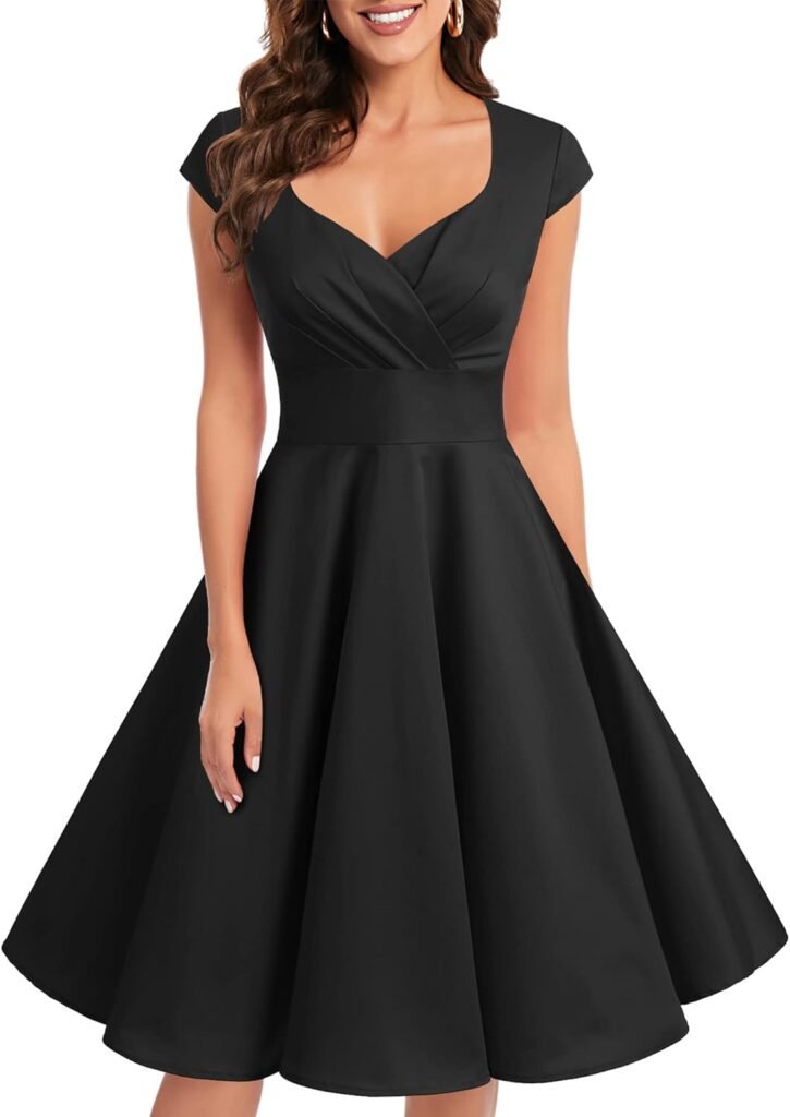 Bbonlinedress Women’s 50s 60s A Line Rockabilly Dress Cap Sleeve Vintage Swing Party Dress