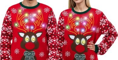 Belovecol Unisex LED Light Up Christmas Jumper Ugly Xmas Sweater Funny Printed Knitted Holiday Pullover for Men and Women