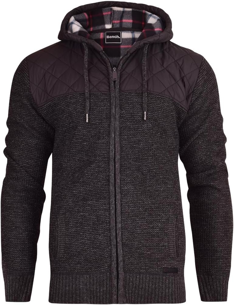 Bench Mens Designer Full Zip Jumper Polar Fleece Lined Zip Up Hooded Sweater Side Pockets Warm Winter Jumper Drawcord Hood Diamond Quilted Knitwear Bench Mens Designer Full Zip Jumper Polar Fleece Lined Zip Up Hooded Sweater Side Pockets Warm Winter Jumper Drawcord Hood Diamond Quilted Knitwear