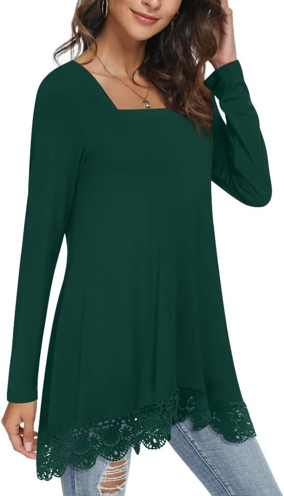 Bestbee Women’s Fall Long Sleeve Tops Lace Hem Tunic Crew Neck Loose Fit Blouse Shirts for Leggings Ladies Y2K Casual T-Shirts Bestbee Women’s Fall Long Sleeve Tops Lace Hem Tunic Crew Neck Loose Fit Blouse Shirts for Leggings Ladies Y2K Casual T-Shirts