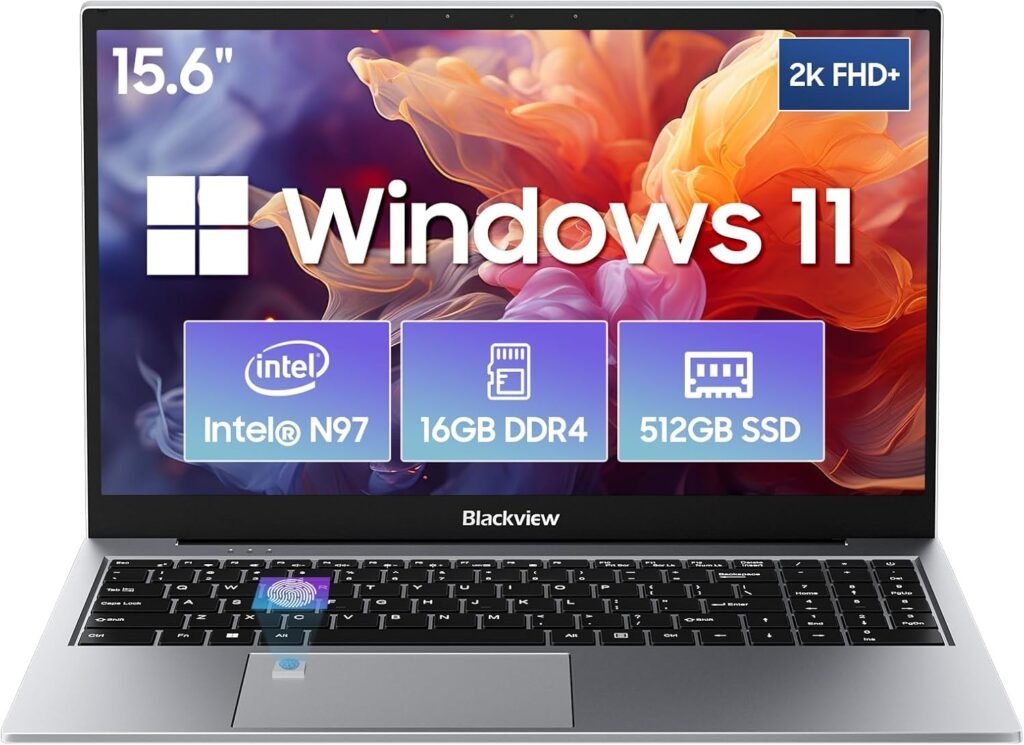 Blackview Laptop Computer, 15.6 inch FHD Display, Quad-Core 12th Gen N-97 CPU(Up to 3.6GHz), 16GB DDR4 RAM, 512GB SSD, Windows 11 Student Laptops, Metal Body, 5G WiFi, HDMI 2.0, Fingerprint Unlock