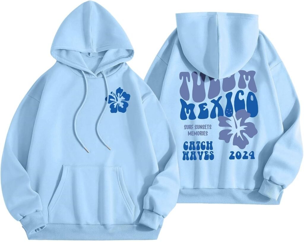 Blue Hoodies for Teen Girls 2024 Pink Palm Puff Hoodies Long Sleeve Sweatshirts Preppy Clothes Teen Girls,