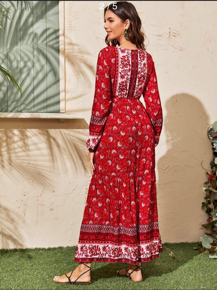 Boho Maxi Dress Long Sleeve Summer Dresses for Women Floral Casual Flare Flowy Gypsy Hippie Bohemian Style Boho Maxi Dress Long Sleeve Summer Dresses for Women Floral Casual Flare Flowy Gypsy Hippie Bohemian Style