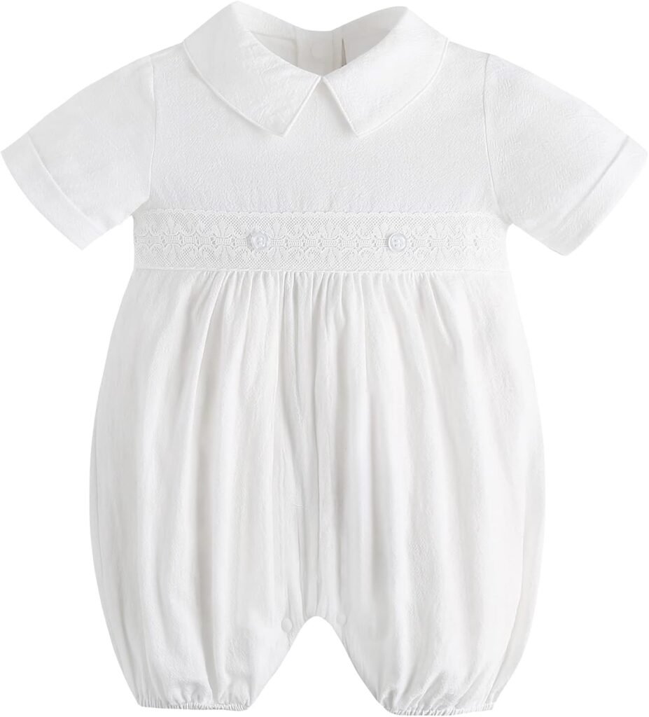 Booulfi Christening Outfit For Boys White Long Sleeve Romper Church Coming Home Baptism Baby Suit Easter Outfit Baby Boy Clothes